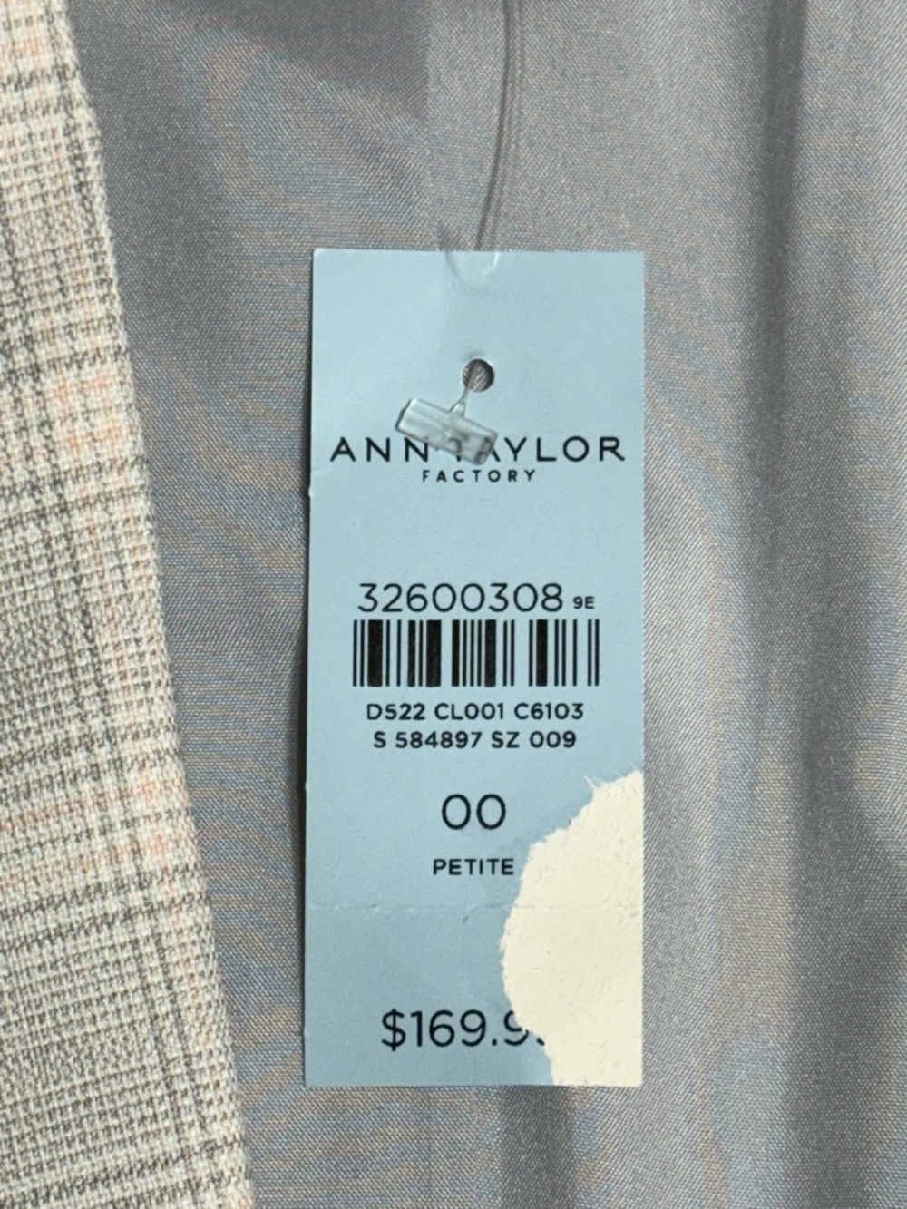 NWT Ann Taylor Factory Petite Light Grey Light Pink Plaid Blazer Size 00P - Picture 5 of 8